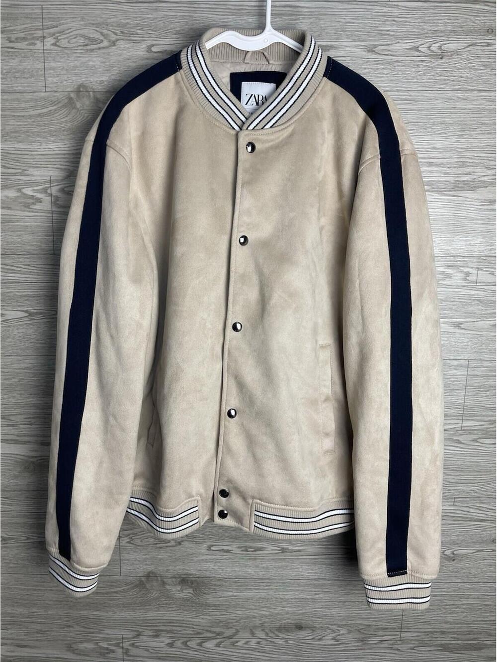 Zara Brown Faux Suede Bomber Motorcycle Jacket Men’s XL Pockets